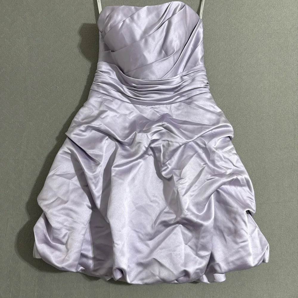 Vtg Dress Mini Strapless Bubble tiered‎ hem satin dress sz 2 Y2K Lavender Formal